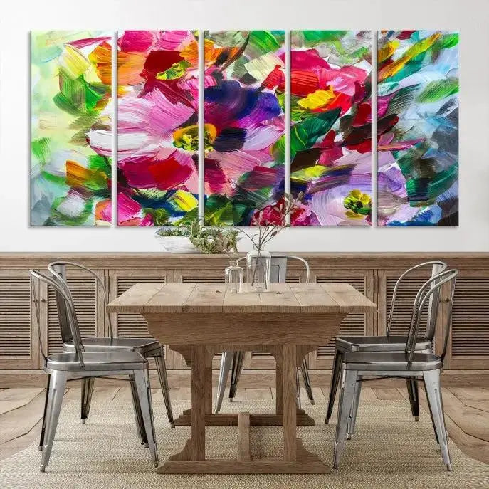 An Oil Flower Abstract Canvas Print, expertly created by a skilled artisan, is displayed above.