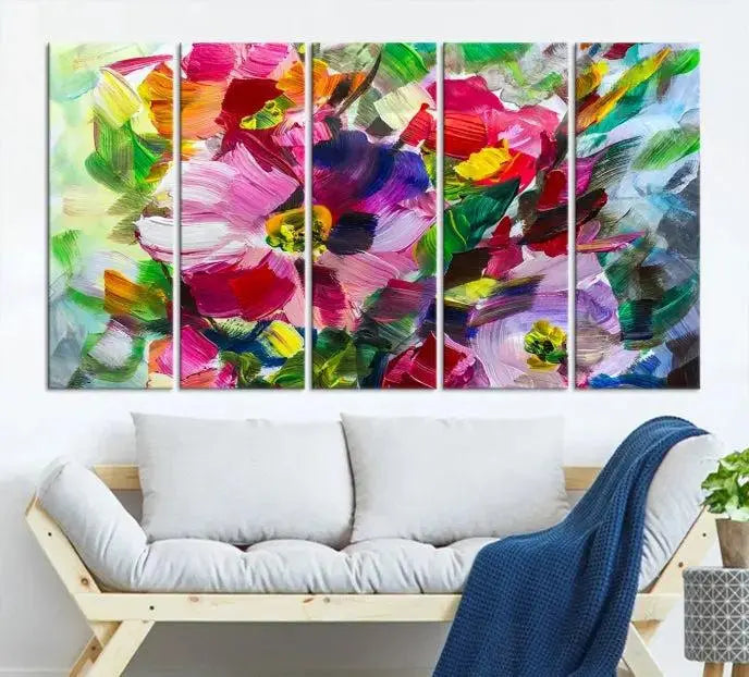 An Oil Flower Abstract Canvas Print, expertly created by a skilled artisan, is displayed above.