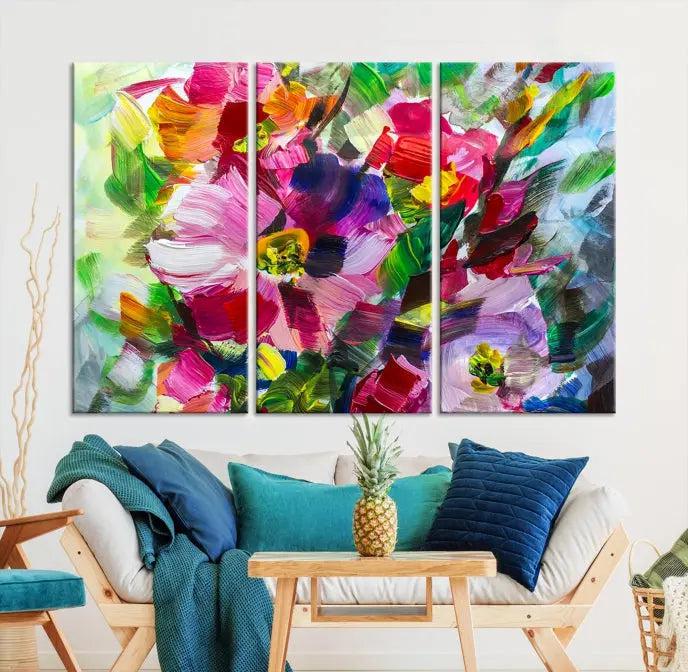 An Oil Flower Abstract Canvas Print, expertly created by a skilled artisan, is displayed above.