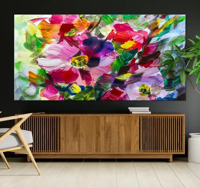 An Oil Flower Abstract Canvas Print, expertly created by a skilled artisan, is displayed above.