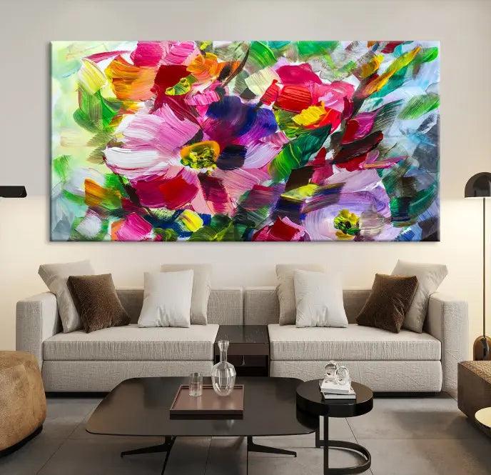 An Oil Flower Abstract Canvas Print, expertly created by a skilled artisan, is displayed above.