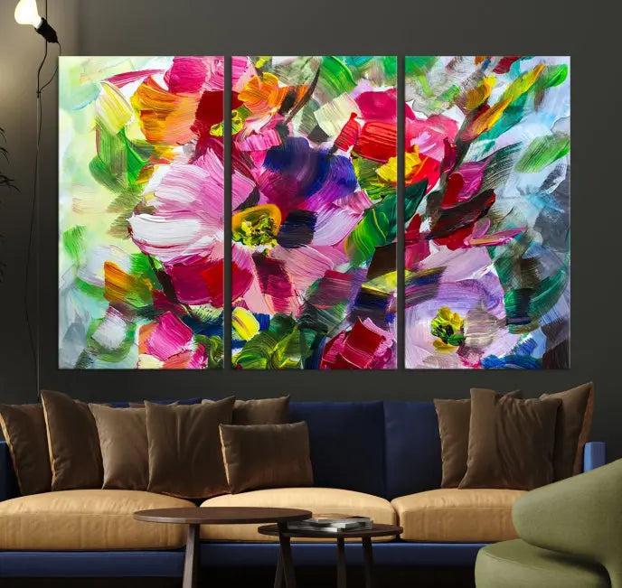 An Oil Flower Abstract Canvas Print, expertly created by a skilled artisan, is displayed above.