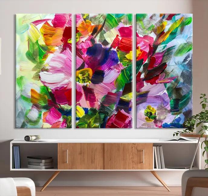 An Oil Flower Abstract Canvas Print, expertly created by a skilled artisan, is displayed above.