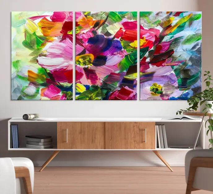 An Oil Flower Abstract Canvas Print, expertly created by a skilled artisan, is displayed above.