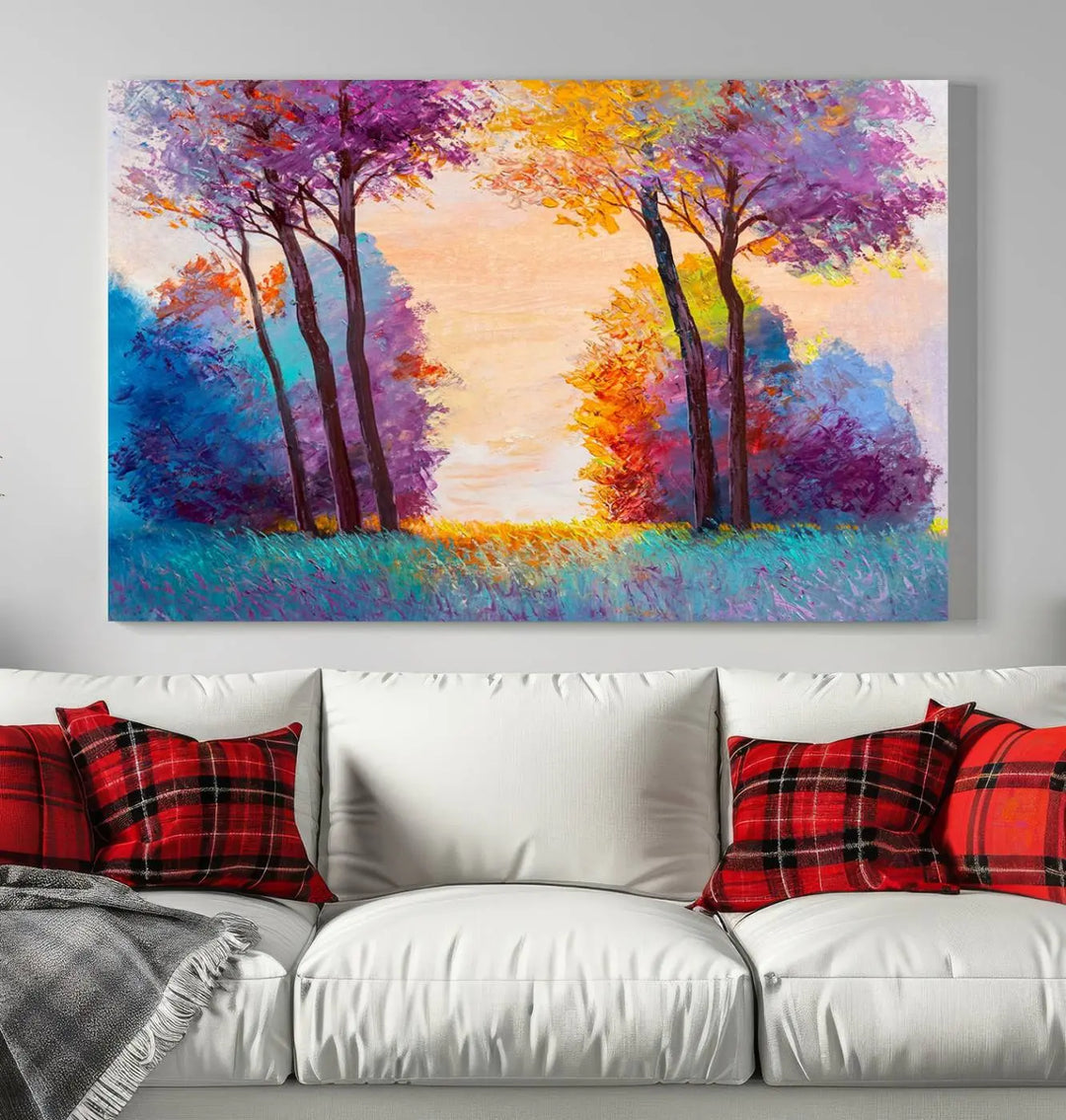 Oil Paint Effect Trees Wall Art Canvas Print features a UV-protective coating for lasting vibrancy.