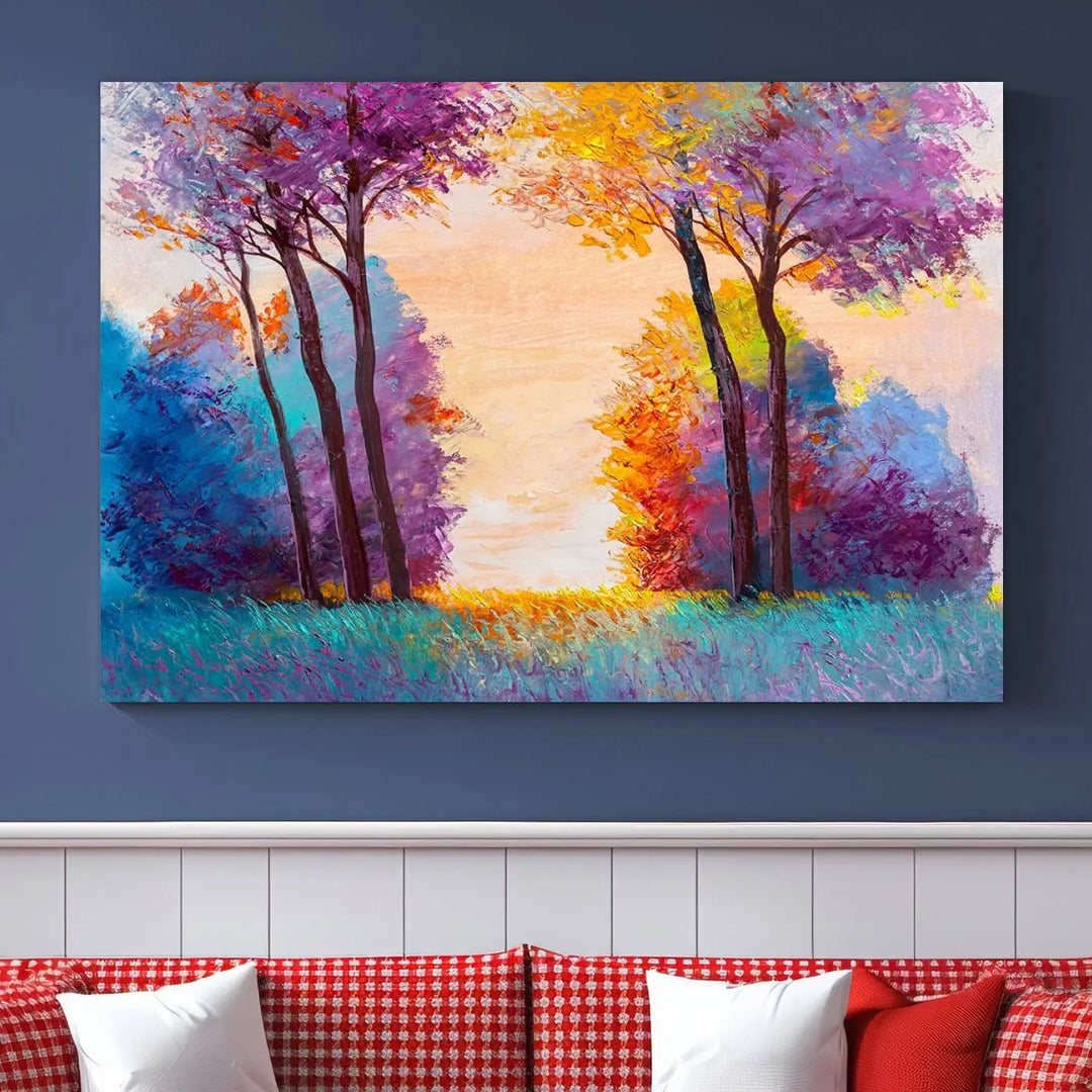 Oil Paint Effect Trees Wall Art Canvas Print features a UV-protective coating for lasting vibrancy.