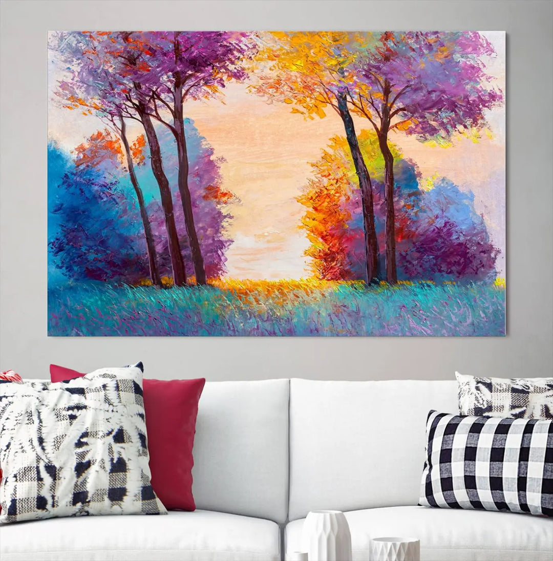 Oil Paint Effect Trees Wall Art Canvas Print features a UV-protective coating for lasting vibrancy.