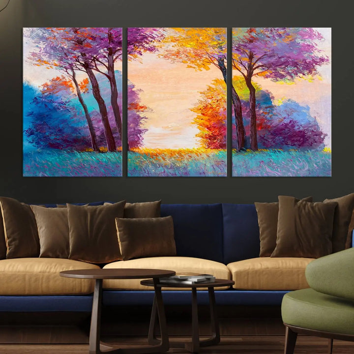 Oil Paint Effect Trees Wall Art Canvas Print features a UV-protective coating for lasting vibrancy.