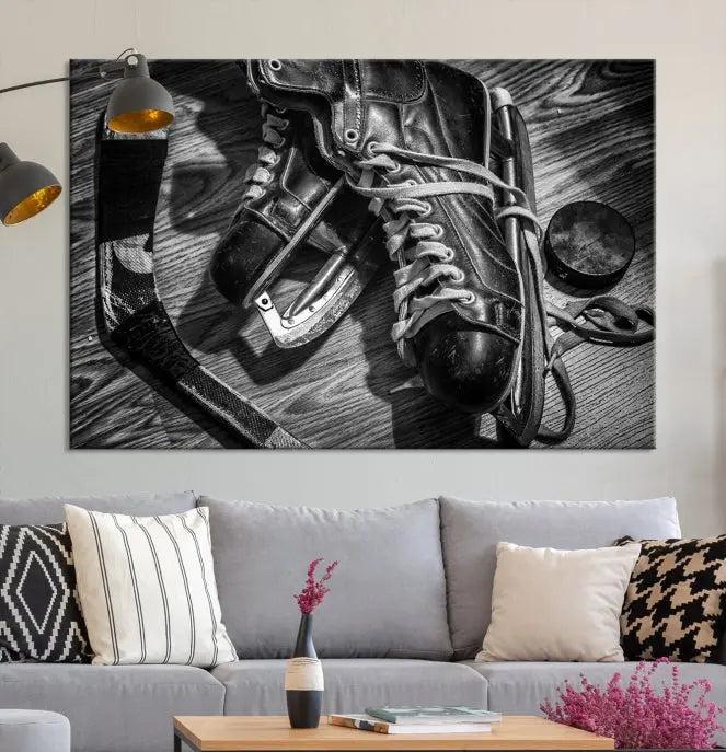 The "Old Pair of Men's Skates" wall art canvas print is crafted on museum-quality canvas with a UV-protective coating.