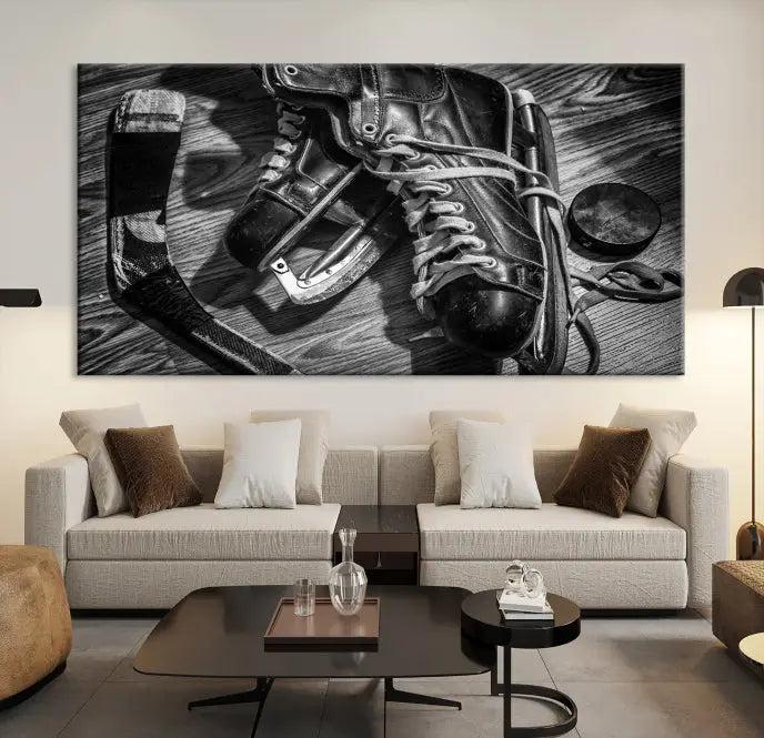 The "Old Pair of Men's Skates" wall art canvas print is crafted on museum-quality canvas with a UV-protective coating.