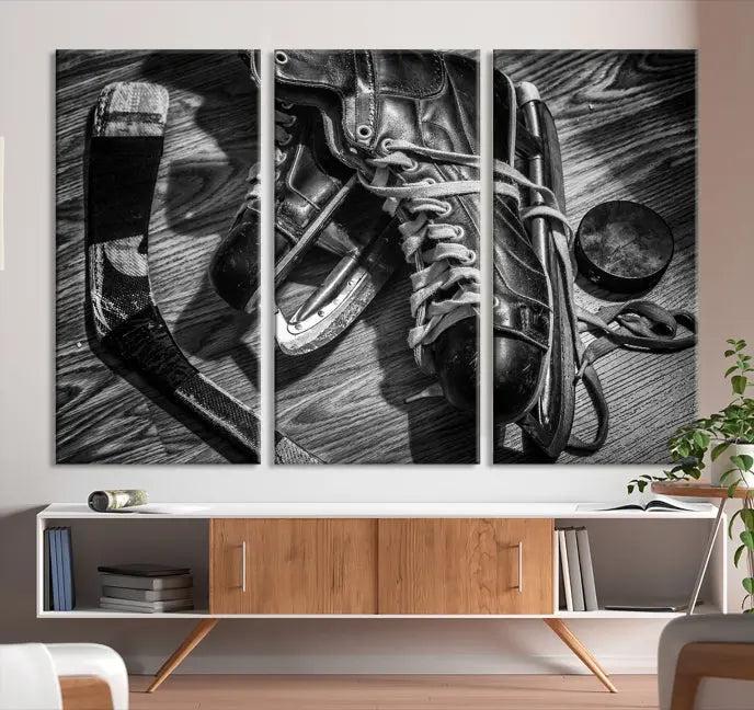 The "Old Pair of Men's Skates" wall art canvas print is crafted on museum-quality canvas with a UV-protective coating.