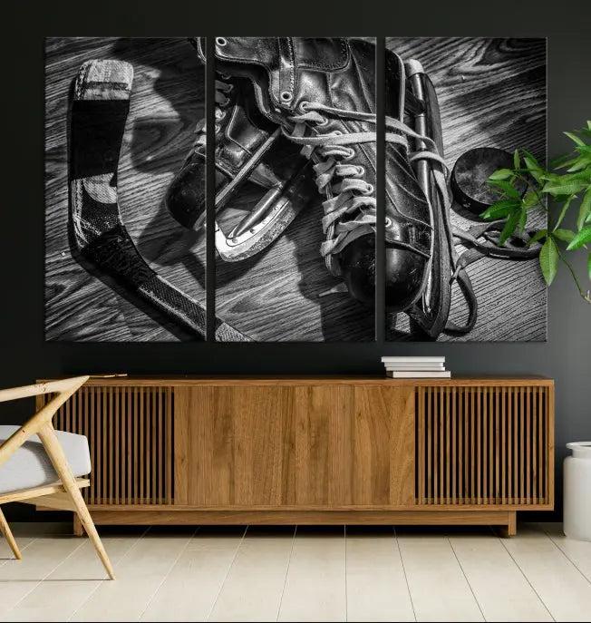 The "Old Pair of Men's Skates" wall art canvas print is crafted on museum-quality canvas with a UV-protective coating.