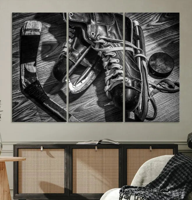 The "Old Pair of Men's Skates" wall art canvas print is crafted on museum-quality canvas with a UV-protective coating.