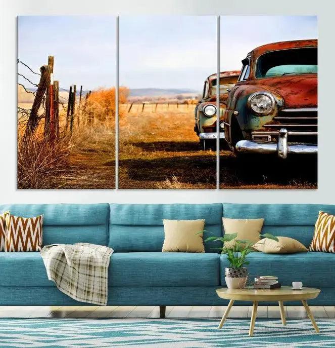Old Rustic Classic Car Wall Art Canvas Print