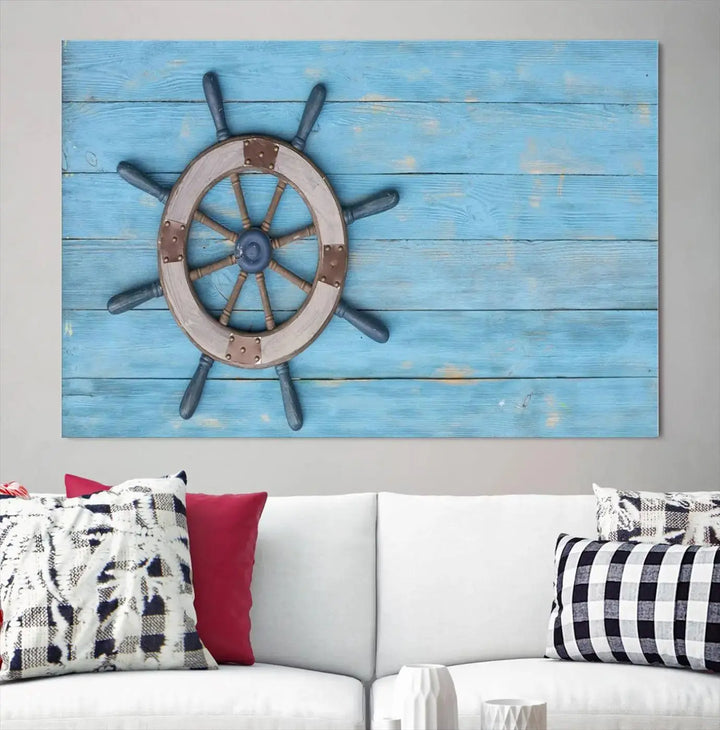 Old Ship Steering Wheel Nautical Wall Art 