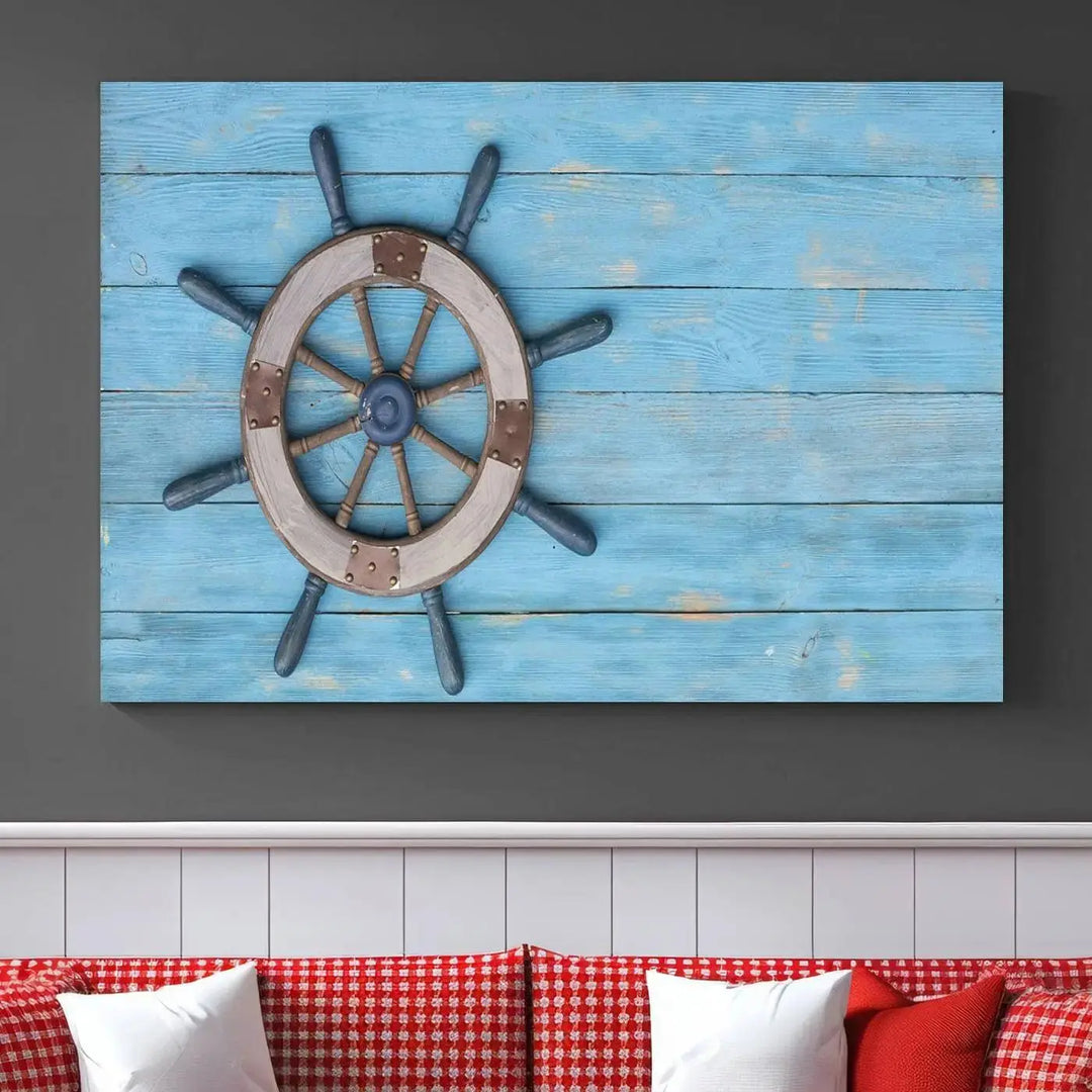 Old Ship Steering Wheel Nautical Wall Art 