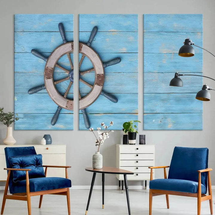 Old Ship Steering Wheel Nautical Wall Art 