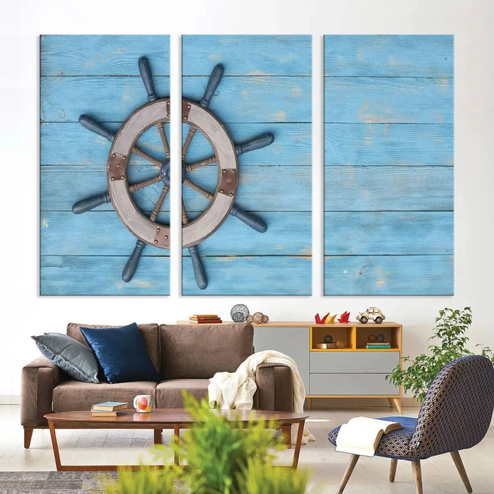 Old Ship Steering Wheel Nautical Wall Art 