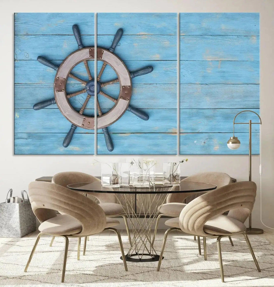 Old Ship Steering Wheel Nautical Wall Art 