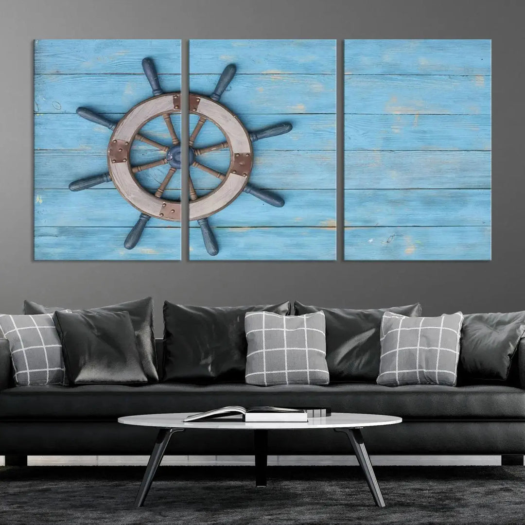 Old Ship Steering Wheel Nautical Wall Art 