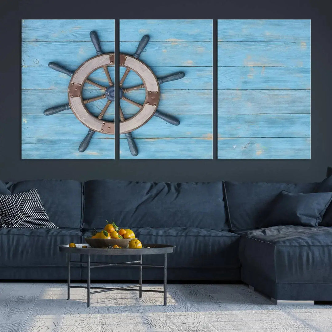 Old Ship Steering Wheel Nautical Wall Art 