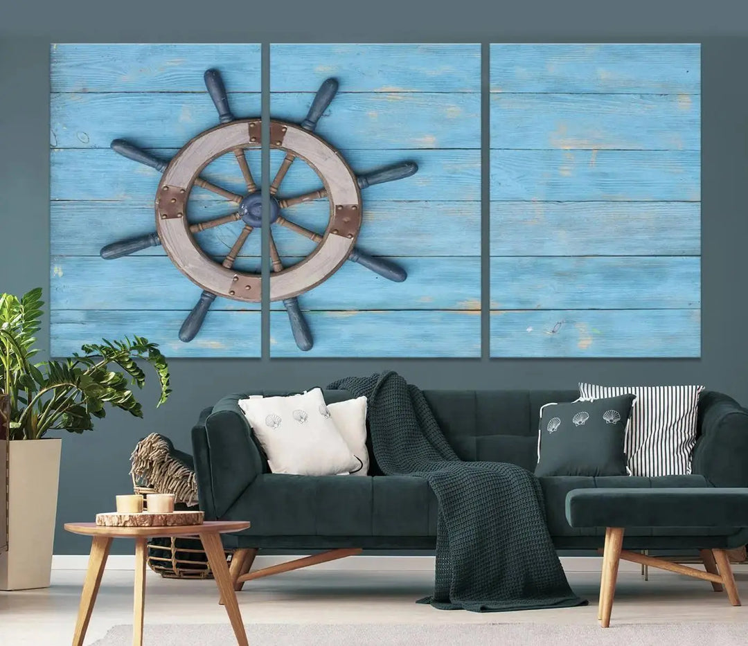 Old Ship Steering Wheel Nautical Wall Art 