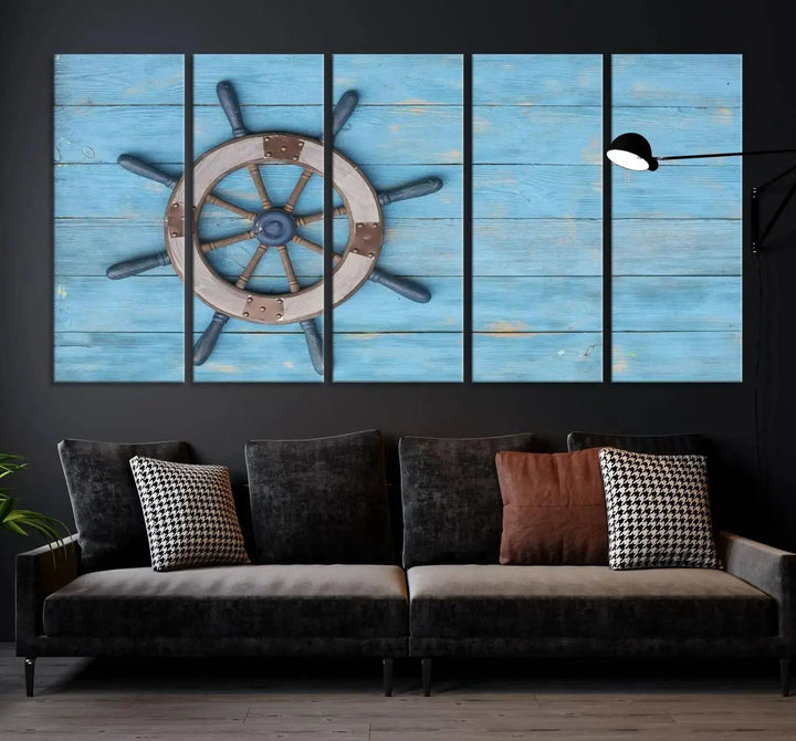 Old Ship Steering Wheel Nautical Wall Art 