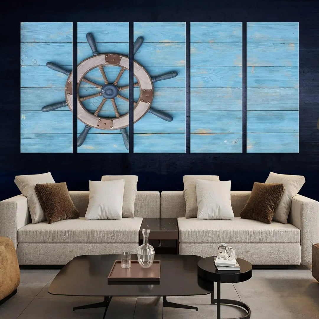 Old Ship Steering Wheel Nautical Wall Art 