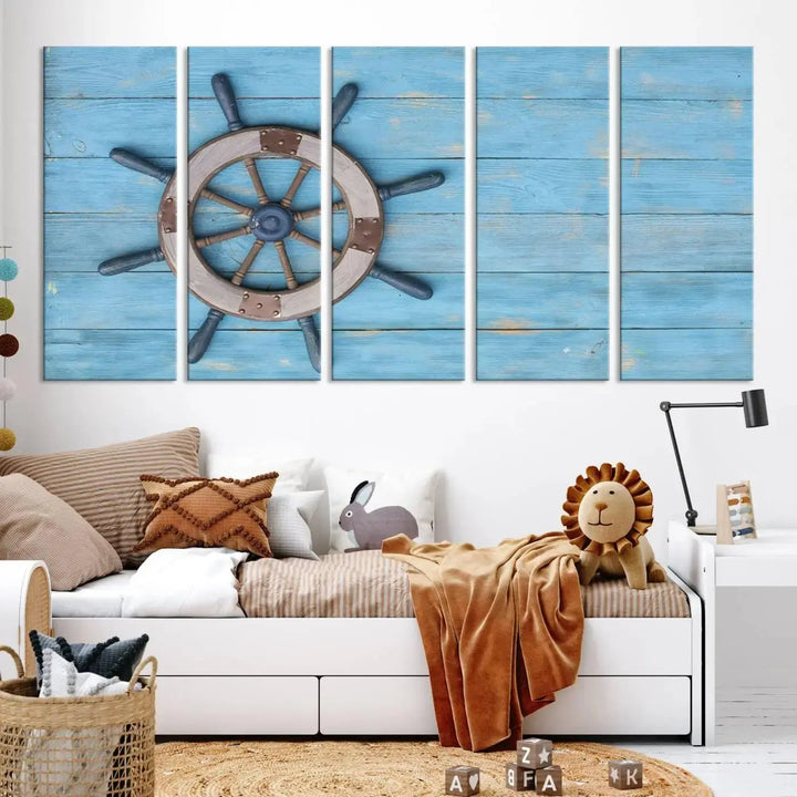 Old Ship Steering Wheel Nautical Wall Art 