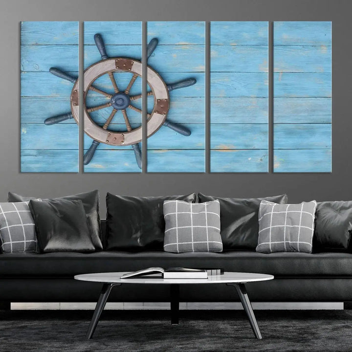 Old Ship Steering Wheel Nautical Wall Art 