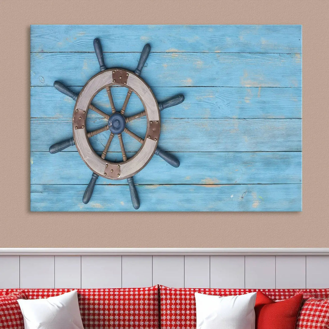 Old Ship Steering Wheel Nautical Wall Art 