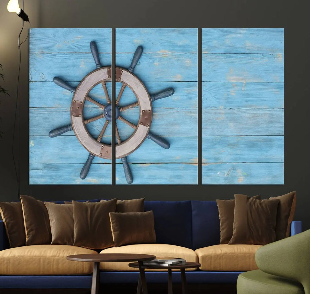 Old Ship Steering Wheel Nautical Wall Art 