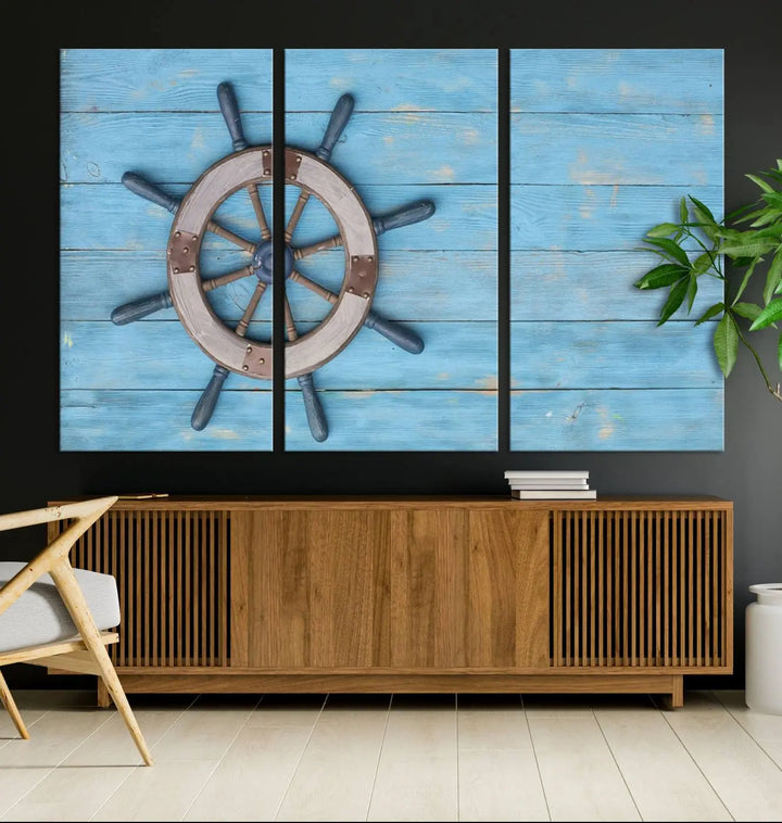 Old Ship Steering Wheel Nautical Wall Art 