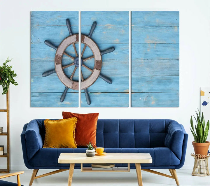 Old Ship Steering Wheel Nautical Wall Art 