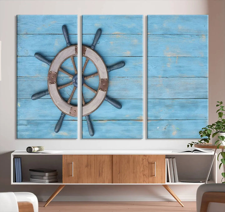 Old Ship Steering Wheel Nautical Wall Art 