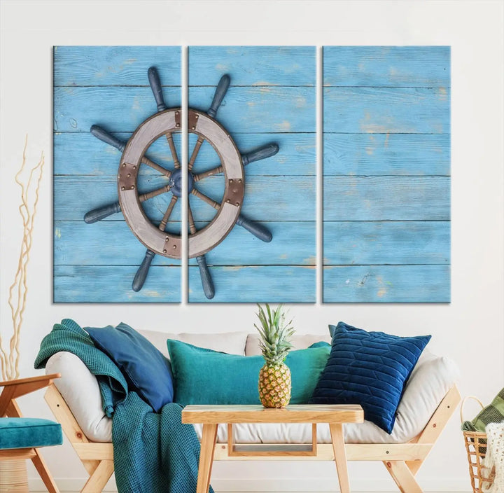 Old Ship Steering Wheel Nautical Wall Art 