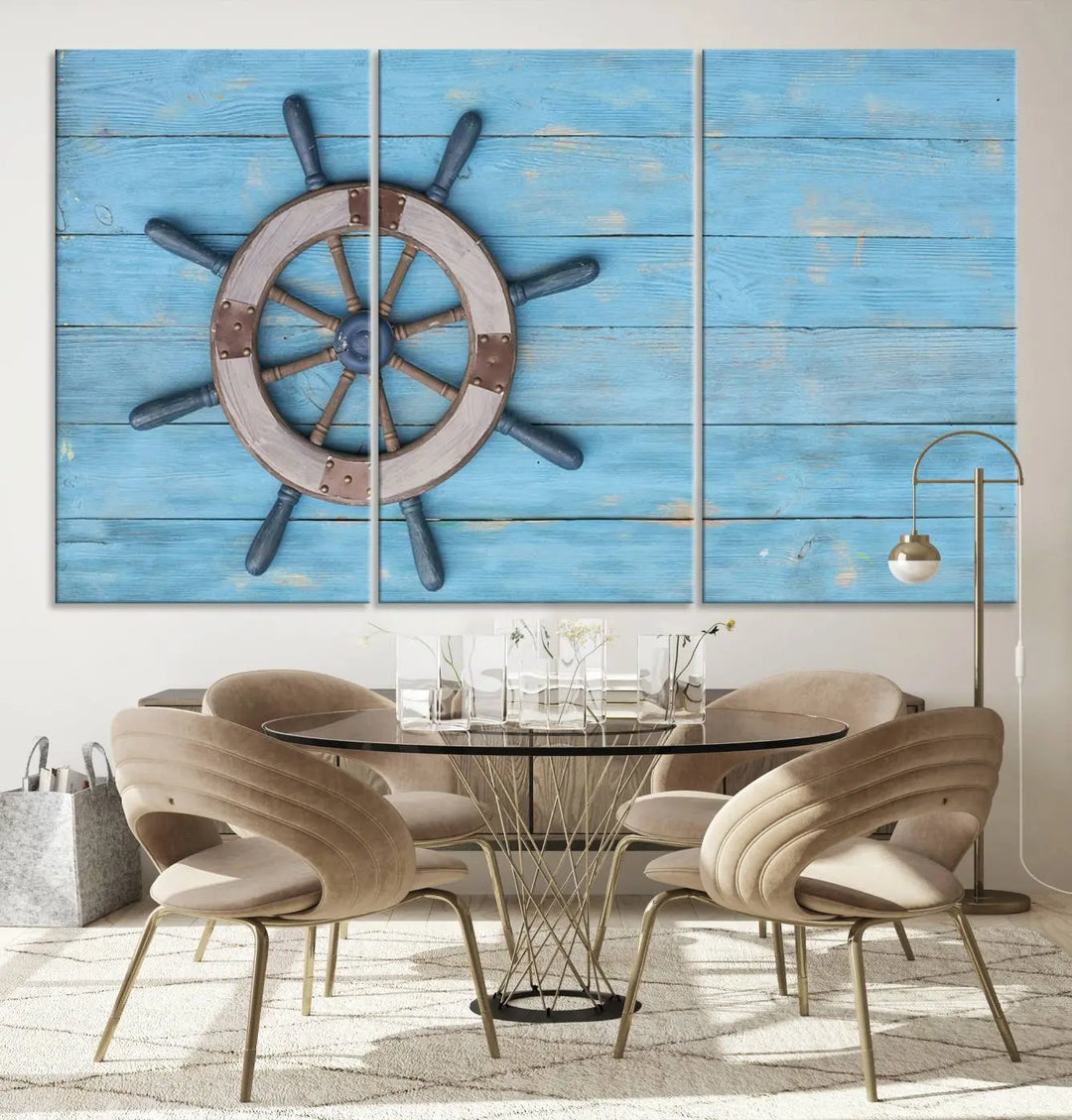 Old Ship Steering Wheel Nautical Wall Art 