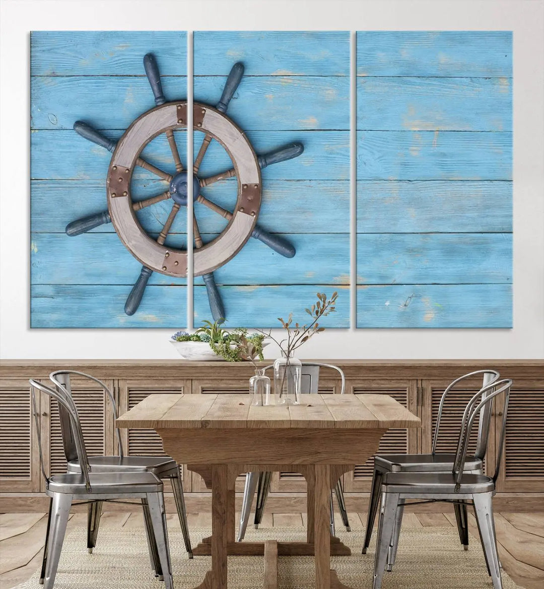 Old Ship Steering Wheel Nautical Wall Art 