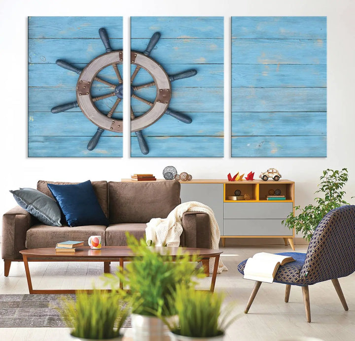 Old Ship Steering Wheel Nautical Wall Art 