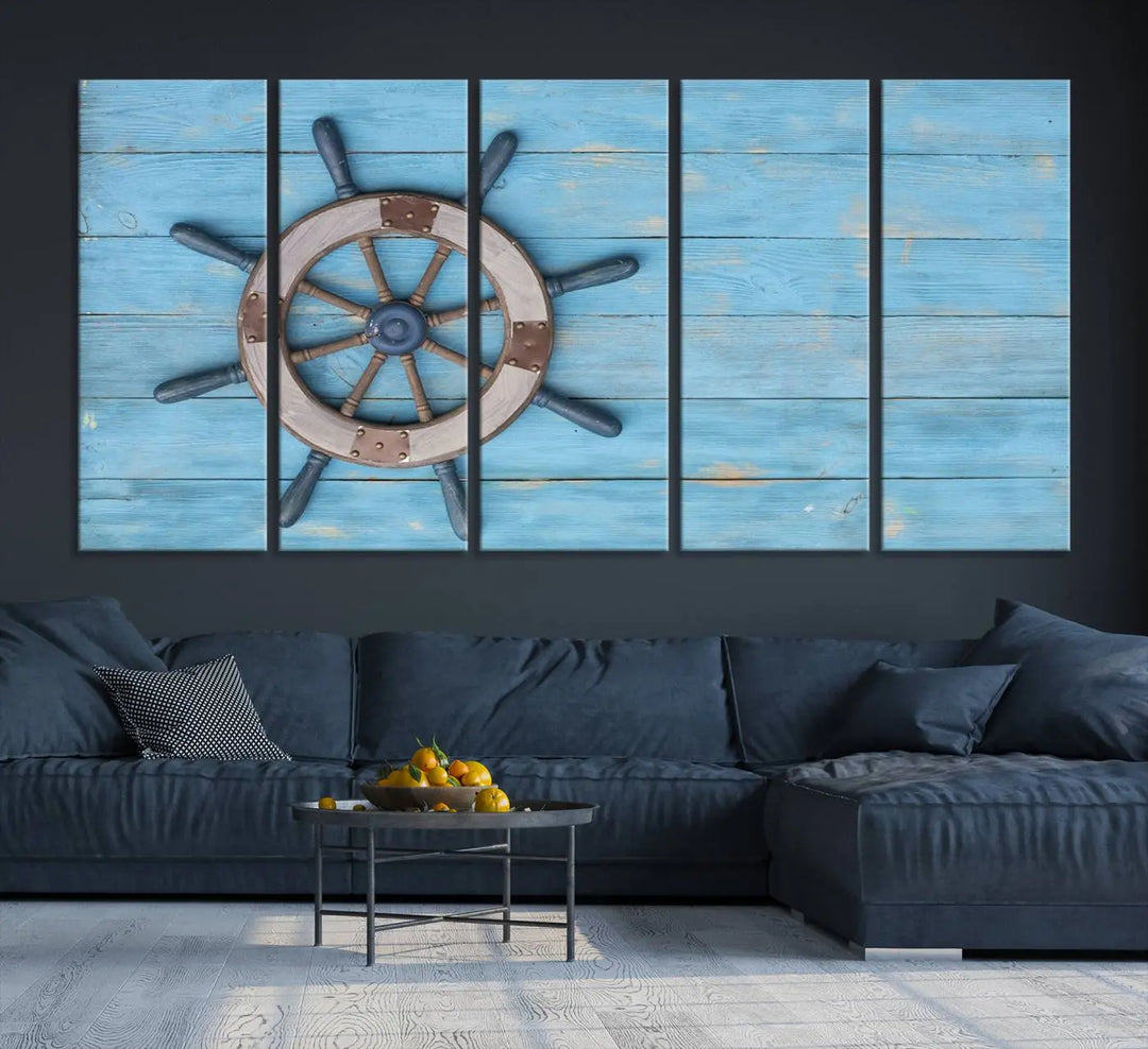 Old Ship Steering Wheel Nautical Wall Art 