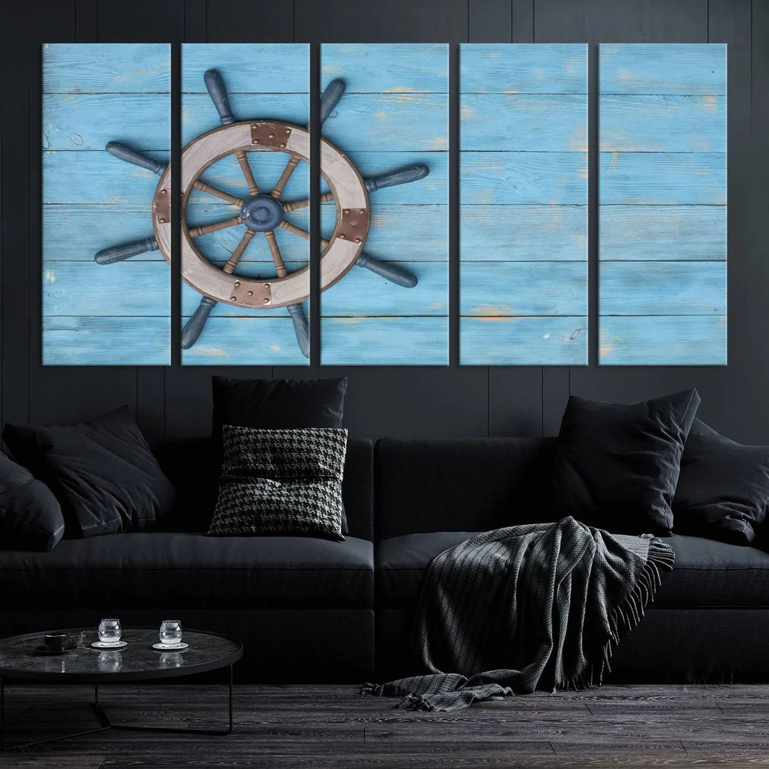 Old Ship Steering Wheel Nautical Wall Art 