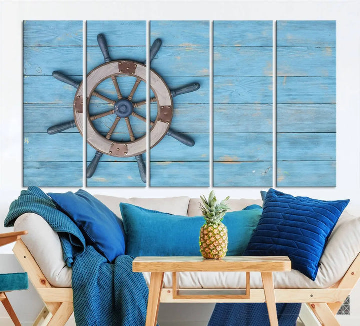 Old Ship Steering Wheel Nautical Wall Art 