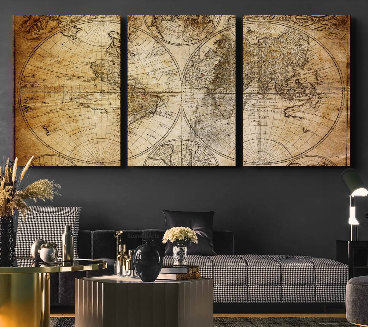 75053-MGV-CV-36X24-Push Pin World Map Canvas Print – Travel Tracker Wall Art for Couples, Perfect Anniversary Gift for Home or Office Decor