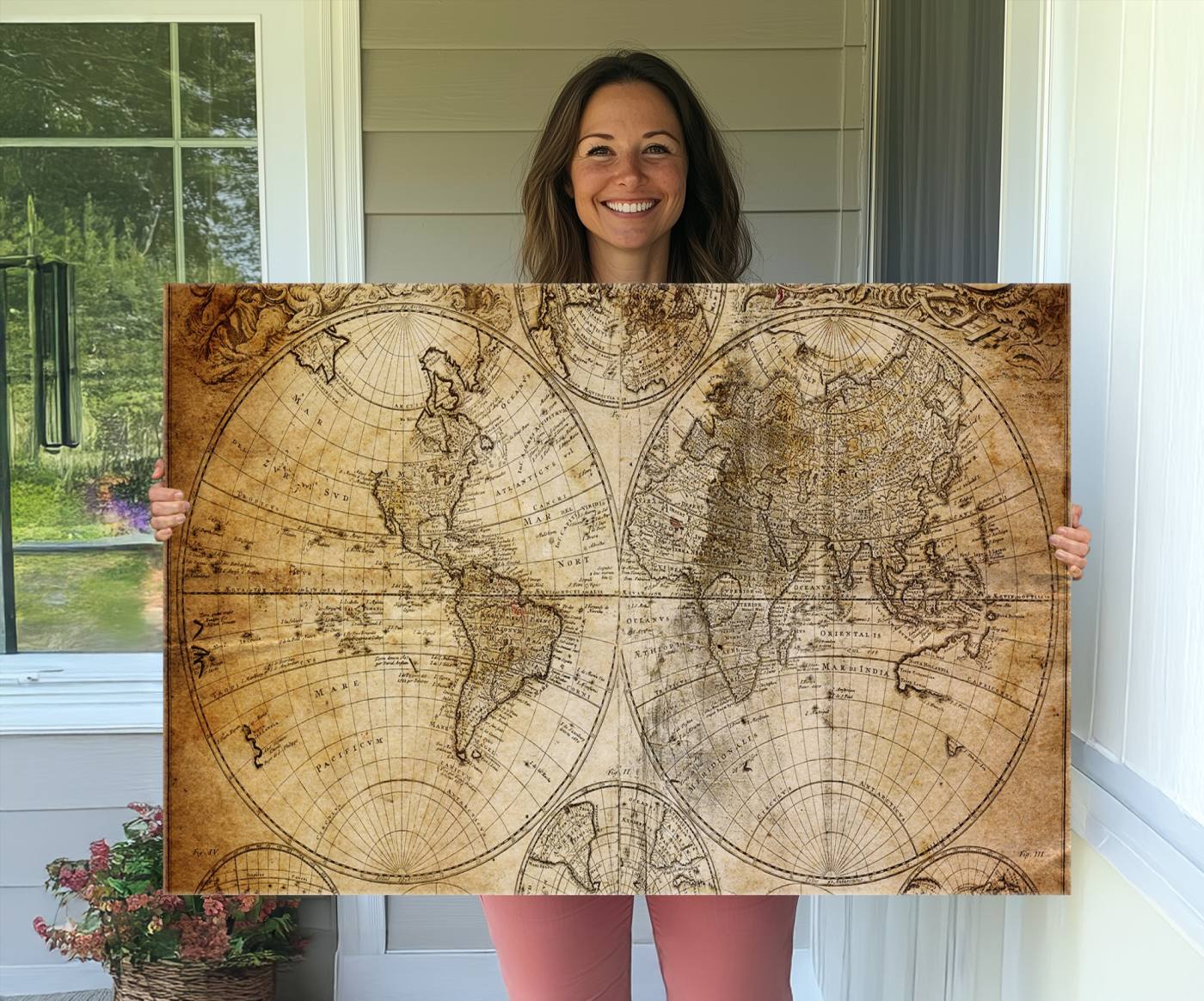 75053-MGV-CV-36X24-Push Pin World Map Canvas Print – Travel Tracker Wall Art for Couples, Perfect Anniversary Gift for Home or Office Decor