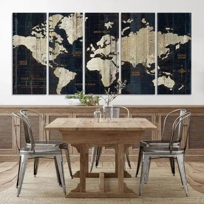 The "Old World Map Wall Art Canvas Print" features a three-panel design on museum-quality canvas with a UV-protective coating. It comes ready to hang, instantly enhancing your decor.