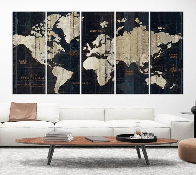 The "Old World Map Wall Art Canvas Print" features a three-panel design on museum-quality canvas with a UV-protective coating. It comes ready to hang, instantly enhancing your decor.