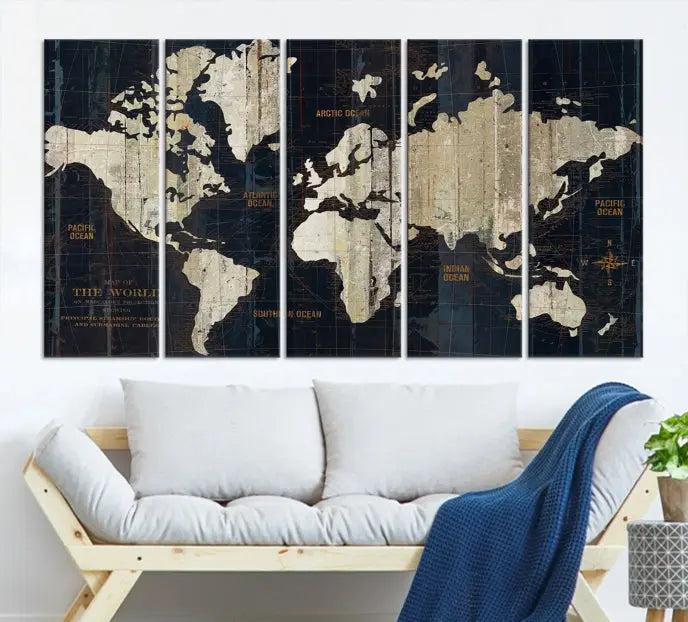 The "Old World Map Wall Art Canvas Print" features a three-panel design on museum-quality canvas with a UV-protective coating. It comes ready to hang, instantly enhancing your decor.