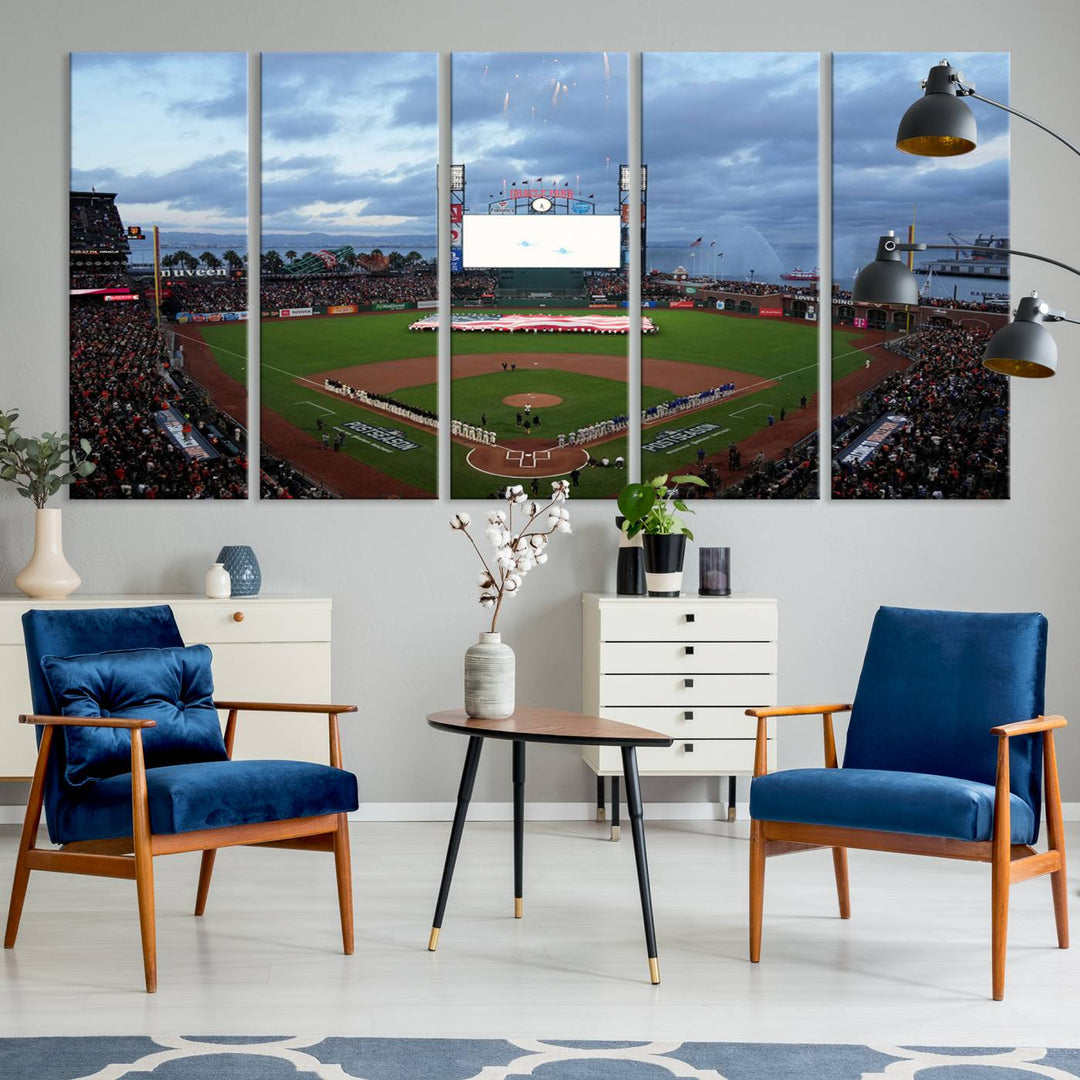44631-MGV-CV-36X24-Oracle Park San Francisco Giants Wall Art | Oracle Park Stadium Canvas Print| Large Framed Baseball Wall Decor