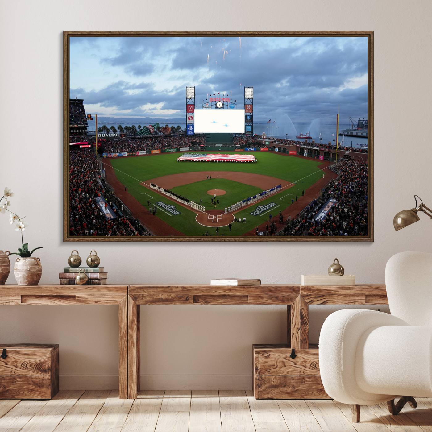 44631-MGV-FC-36X24_Walnut-Oracle Park San Francisco Giants Wall Art | Oracle Park Stadium Canvas Print| Large Framed Baseball Wall Decor