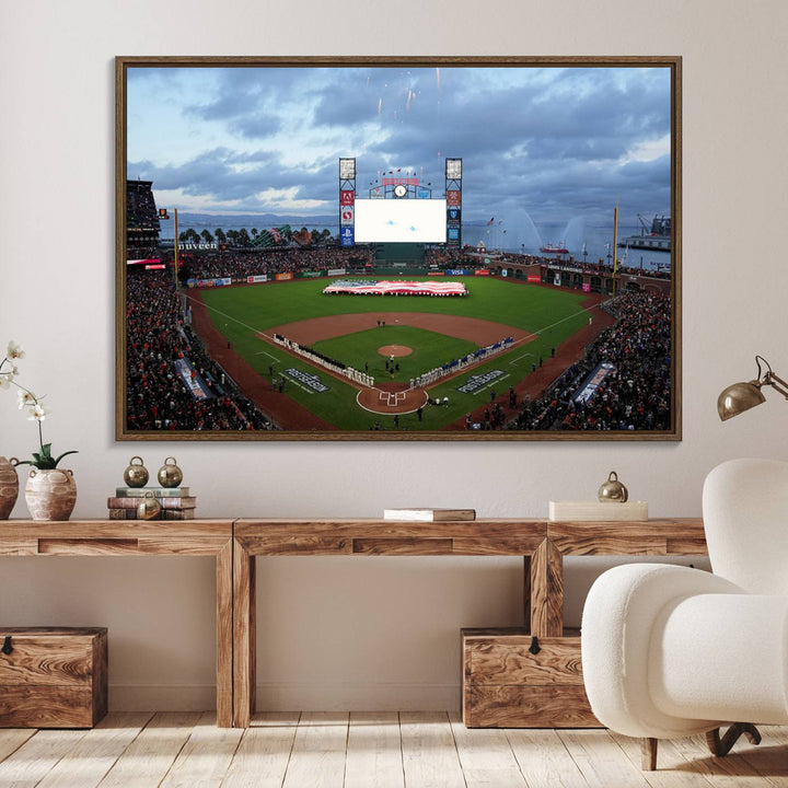 44631-MGV-FC-36X24_Walnut-Oracle Park San Francisco Giants Wall Art | Oracle Park Stadium Canvas Print| Large Framed Baseball Wall Decor
